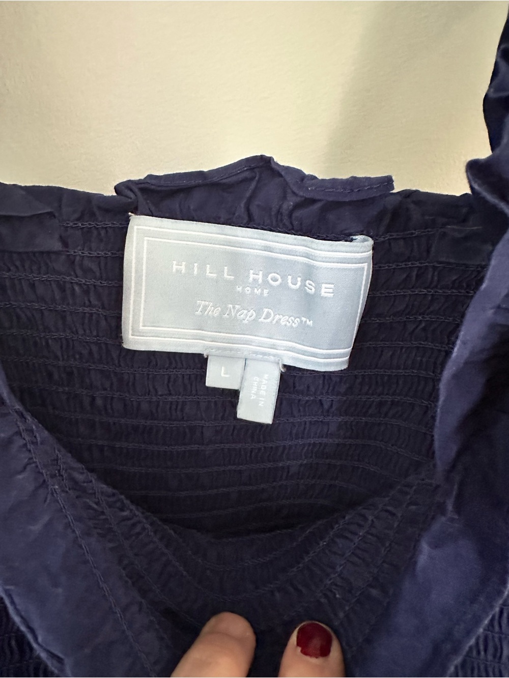Hill House Nap Dress Navy Smocked Midi Dress size large—-callout - Picture 2 of 7